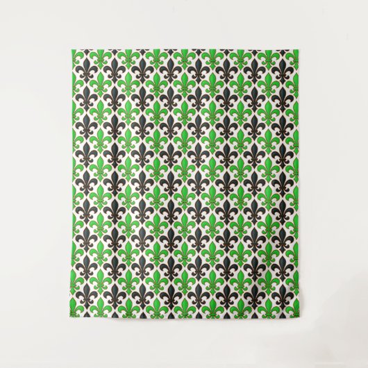 Green Black Baroque Fleur-de-lis Pattern Design Wandkleed (Voorkant)