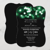 Green Black Bokeh Glitter Lights Wedding Invites Kaart (Voorkant / Achterkant)