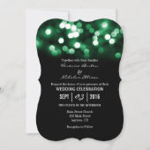 Green Black Bokeh Glitter Lights Wedding Invites Kaart (Voorkant)