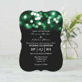 Green Black Bokeh Glitter Lights Wedding Invites Kaart (Staand voorkant)