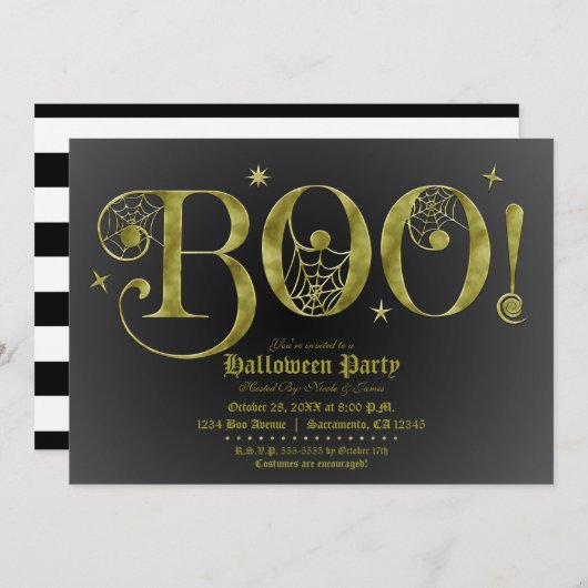 Green Black BOO Elegant Halloween Costume Party Kaart (Voorkant / Achterkant)
