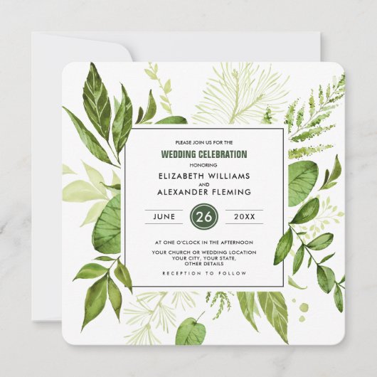 Green Black Botanical Waterverf Wedding Kaart (Voorkant)