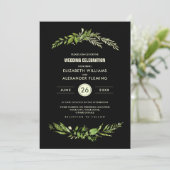 Green Black Botanical Waterverf Wedding Kaart (Staand voorkant)