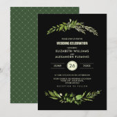 Green Black Botanical Waterverf Wedding Kaart (Voorkant / Achterkant)
