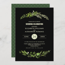 Green Black Botanical Waterverf Wedding