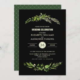 Green Black Botanical Waterverf Wedding Kaart