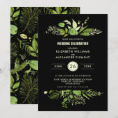 Green Black Botanical Waterverf Wedding Kaart (Voorkant / Achterkant)