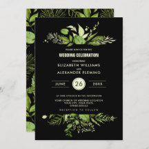 Green Black Botanical Waterverf Wedding