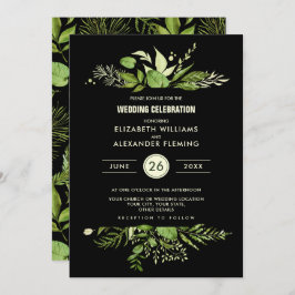Green Black Botanical Waterverf Wedding Kaart
