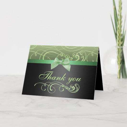Green/Black Bow & Swirl Thank You Card Bedankkaart (Voorkant)