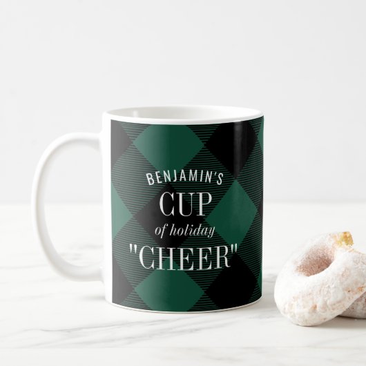 Green Black Buffalo Check Geplaagd Grappig Kerstmi Koffiemok (Met donut)