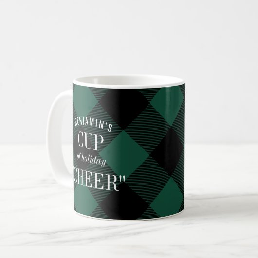 Green Black Buffalo Check Geplaagd Grappig Kerstmi Koffiemok (Voorkant links)
