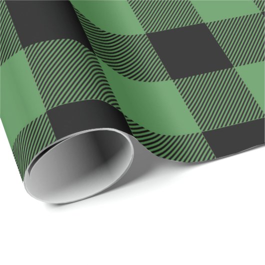 Green Black Buffalo Check Plaid Cadeaupapier (Rol Hoek)