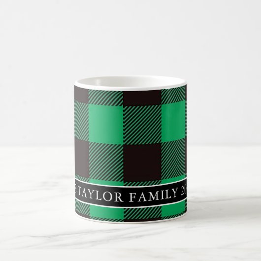 Green & Black Buffalo Family Name Christmas Koffiemok (Center)