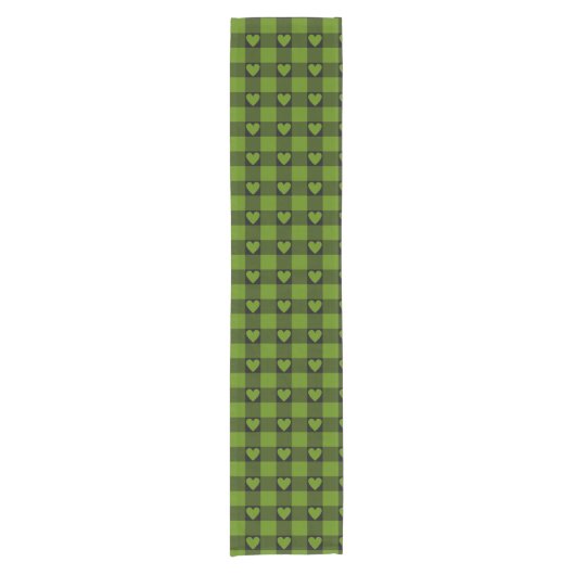 Green Black Buffalo Heart Plaid Table Runner Korte Tafelloper (Voorkant)