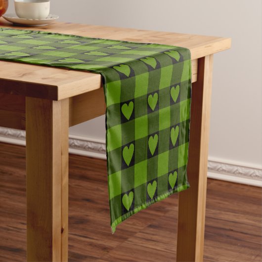 Green Black Buffalo Heart Plaid Table Runner Korte Tafelloper (Voorbeeld)