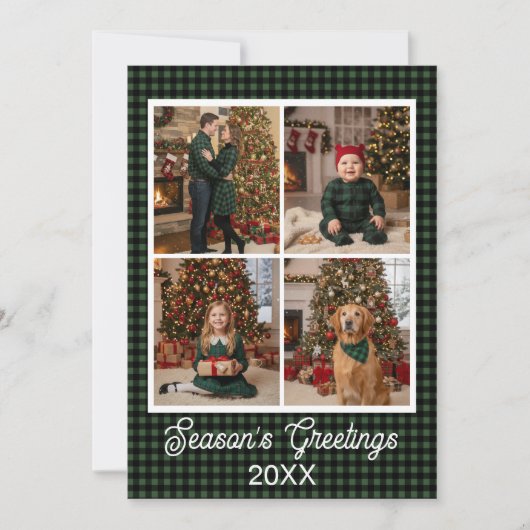 Green & Black Buffalo Plaid Aangepaste naam en tek Feestdagenkaart (Voorkant)