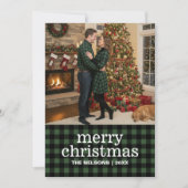 Green & Black Buffalo Plaid Merry Christmas Photo Feestdagenkaart (Voorkant)