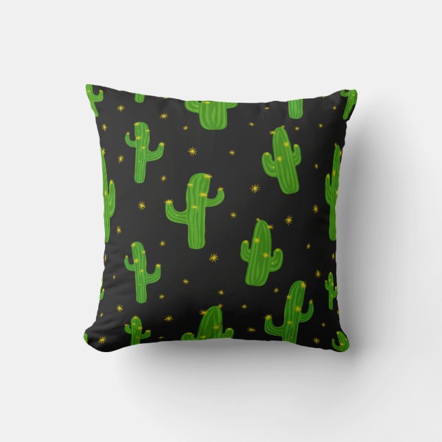 Green Black Cartoon Cactus Plant Pattered Kussen (Voorkant)
