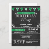 Green Black Chalkboard Birthday Invitation Kaart (Voorkant / Achterkant)