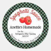 Green Black Check Homemade Spaghetti Sauce Sticker (Voorkant)