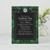 Green & Black Chic Damask Bachelorette Party Kaart (Staand voorkant)