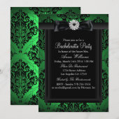 Green & Black Chic Damask Bachelorette Party Kaart (Voorkant / Achterkant)