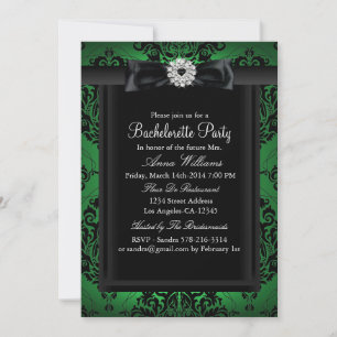 Green & Black Chic Damask Bachelorette Party Kaart