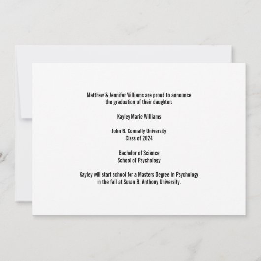 Green Black Class van 2025 Foto Afstuderen Aankondiging (Achterkant)