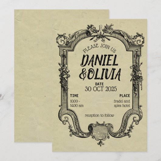 Green Black  Classic Wedding Kaart (Voorkant / Achterkant)