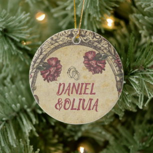 Green Black Classic Wedding Keramisch Ornament