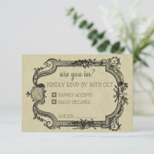 Green Black Classic Wedding RSVP Kaartje