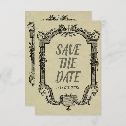 Green Black  Classic Wedding Save The Date (Voorkant / Achterkant)