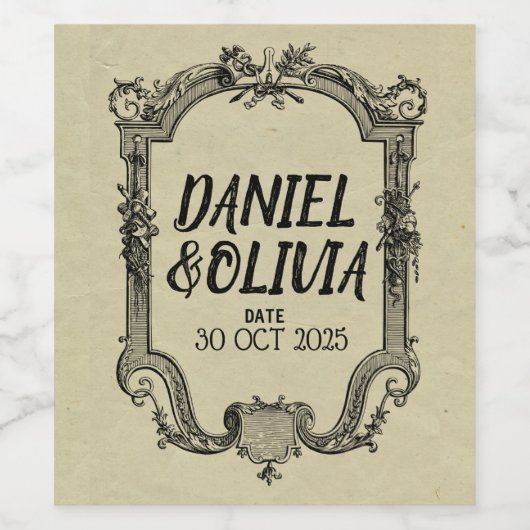 Green Black Classic Wedding Wijn Etiket (Enkel label)