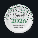 Green Black Confetti Graduation 2026 Papieren Bordje<br><div class="desc">Customizable graduation party class of 2026 plates in glamorous green and black confetti pattern and elegant hand lettered style text.</div>
