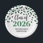 Green Black Confetti Graduation 2026 Papieren Bordje<br><div class="desc">Customizable graduation party class of 2026 plates in glamorous green and black confetti pattern and elegant hand lettered style text.</div>
