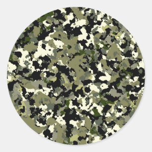 Green Black Cream Camouflage Patroon Favor Ronde Sticker