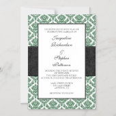 Green Black Damask Magnetic Wedding Invites Magnetische Uitnodiging (Voorkant)