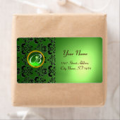 GREEN BLACK DAMASK MONOGRAM, emerald Etiket (Insitu)