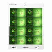 GREEN BLACK DAMASK MONOGRAM, emerald Etiket (Full Sheet)