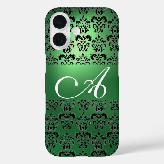 GREEN BLACK DAMASK MONOGRAM Floral Case-Mate iPhone Case (Achterkant)