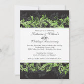 Green Black Damask Swirl Jubileum Invitation Kaart (Voorkant)