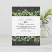 Green Black Damask Swirl Jubileum Invitation Kaart (Staand voorkant)