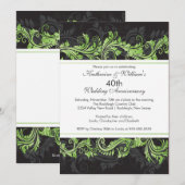 Green Black Damask Swirl Jubileum Invitation Kaart (Voorkant / Achterkant)