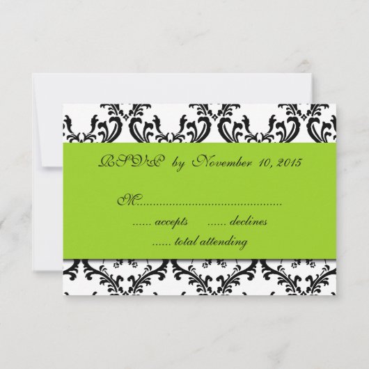 Green Black Damask Wedding RSVP (Achterkant)