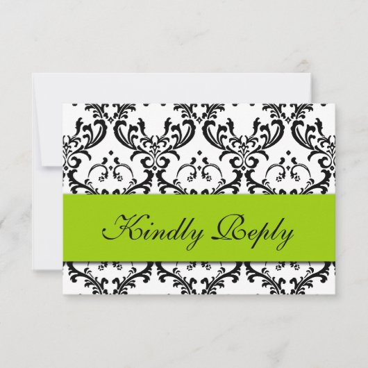 Green Black Damask Wedding RSVP Kaartje (Voorkant)