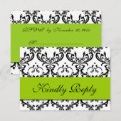 Green Black Damask Wedding RSVP Kaartje (Voorkant / Achterkant)