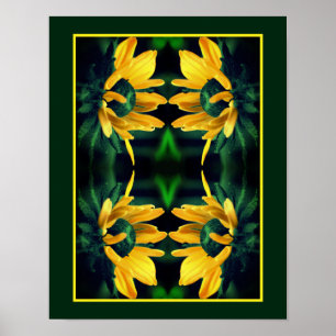 Green Black Eyed Susan Abstract Flower Art Poster