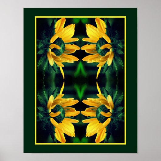 Green Black Eyed Susan Abstract Flower Art Poster (Voorkant)