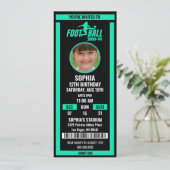 Green Black Football Ticket Birthday Photo Kaart (Staand voorkant)